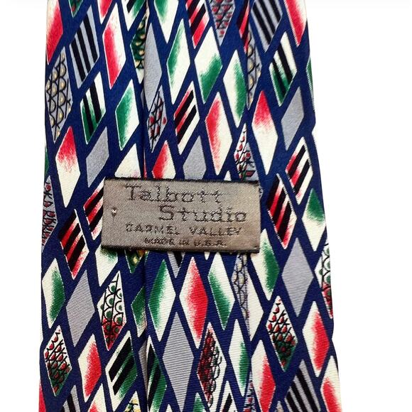 Vintage Robert Talbott Studio Red Blue Geometric 100% Silk Tie 2 Neckties 80s - Picture 3 of 11